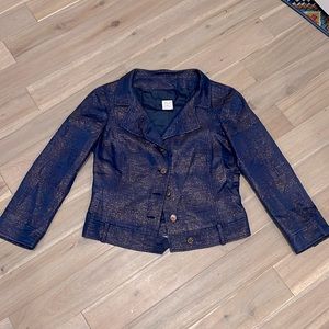 Vintage Carolina Herrera women’s blazer, Navy blue with shiny gold overlay
